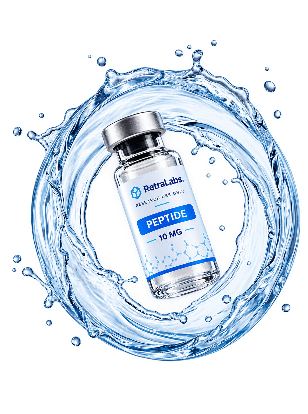 RetraLabs peptide vial in water splash ring