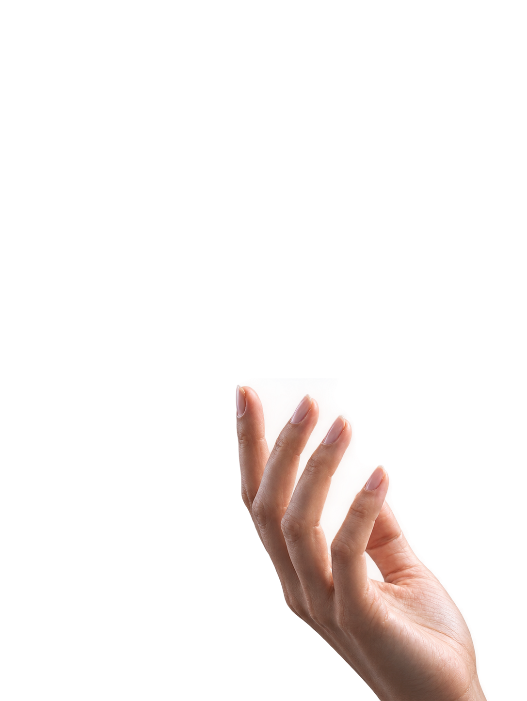 Open hand reaching up to receive the vial